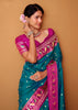 Teal Blue Woven Banarasi Silk Saree