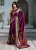 Berry Purple Printed Satin Silk Saree
