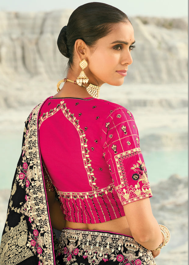 Black Woven Banarasi Embroidered Soft SIlk Saree