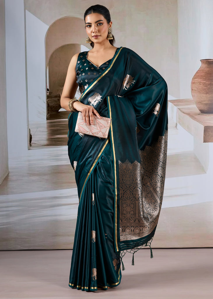 Bottle Green Banarasi Satin Silk Saree