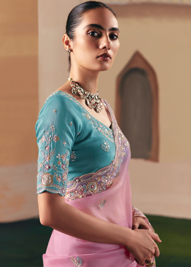 Light Pink Embroidered Designer Saree