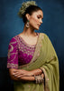 Mist Olive Embroidered Designer Tissue Saree