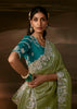 Sage Green Embroidered Designer Organza Saree