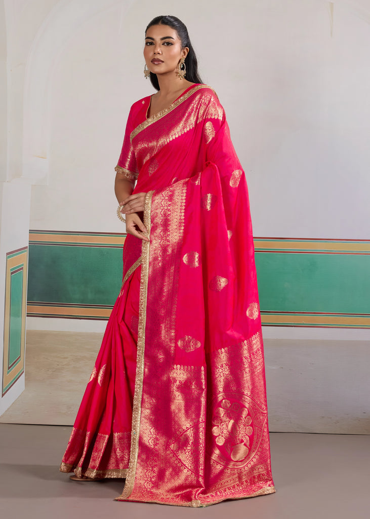 Princess Pink Woven Banarasi Satin Silk Saree