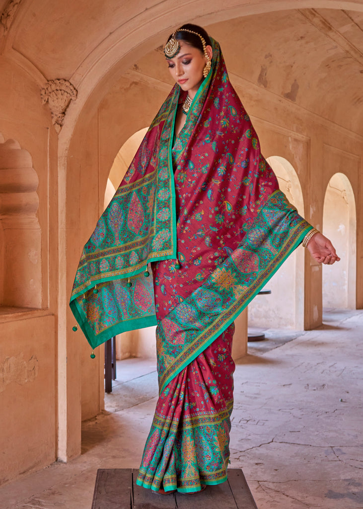 Earth Red Printed Kashmiri Jamewar Saree