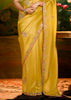 Vibrant Yellow Heavy Embroidered Designer Silk Saree With contrast Blouse