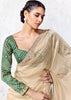 Ivory Designer Organza Silk Saree With Printed Blouse