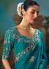 Peacock Blue Embroidered Designer Saree