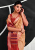 Orange Woven Linen Cotton Silk Saree
