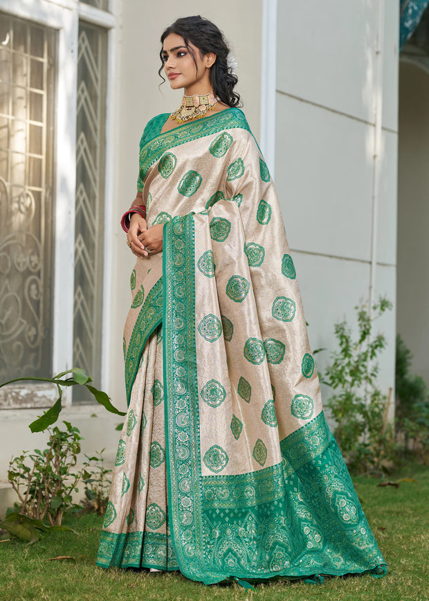 Mint Green Woven Banarasi Silk Saree