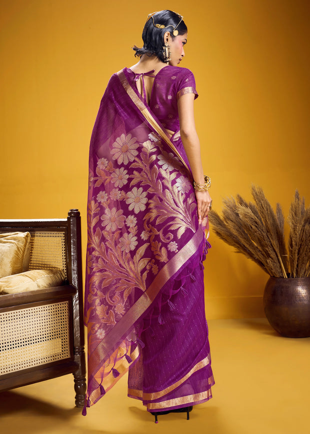 Dahlia Purple Woven Cotton Silk Saree