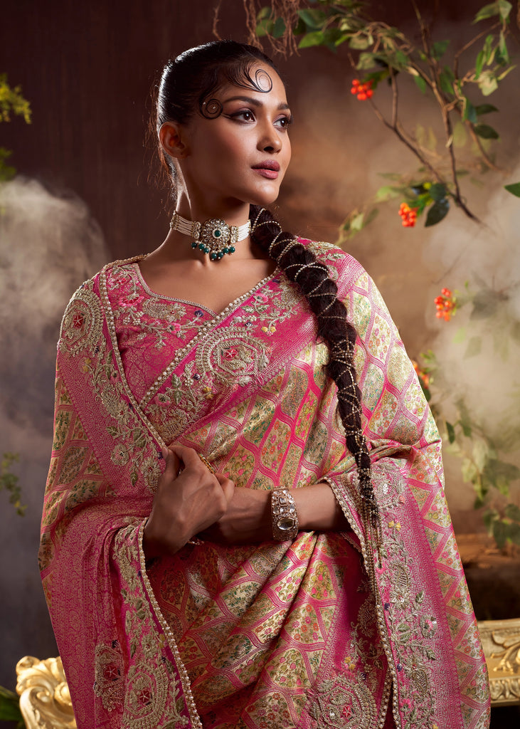 Blush Pink Embroidered Designer Saree