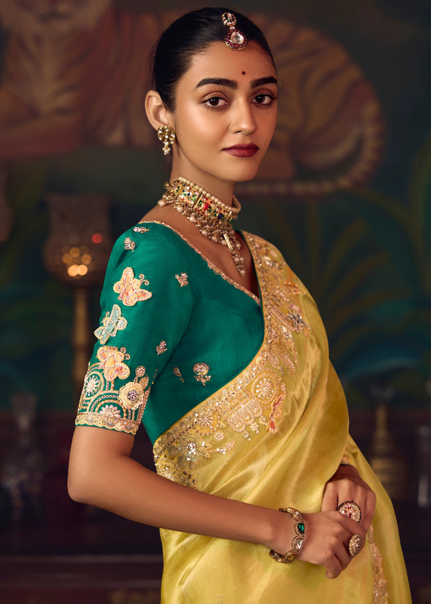 Haldi Yellow Designer Embroidered Saree