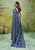 Indigo Blue Printed Satin Silk Saree