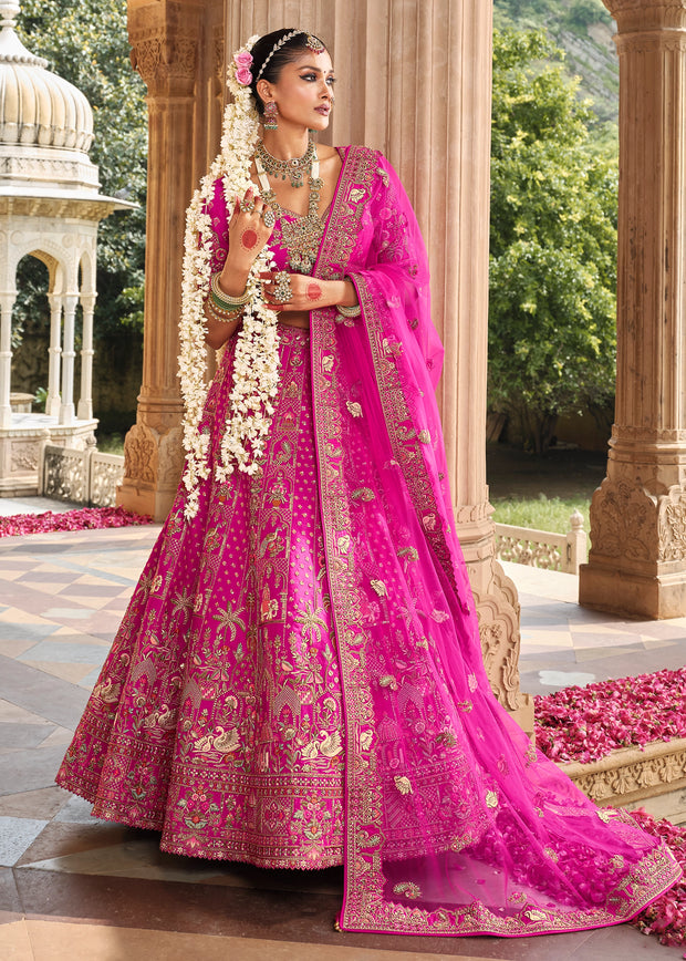 Vibrant Pink Heavy Embroidered Designer Lehenga