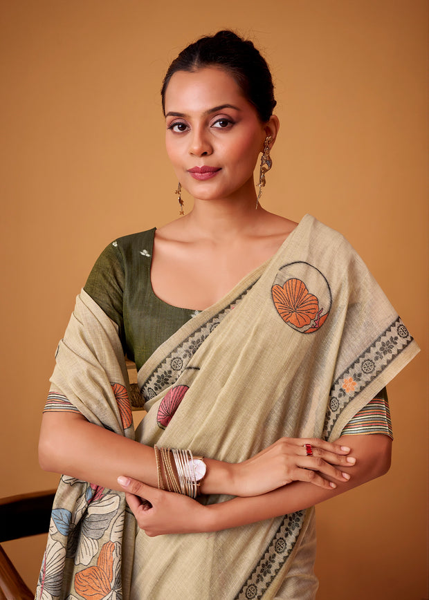 Off White Woven Cotton Saree
