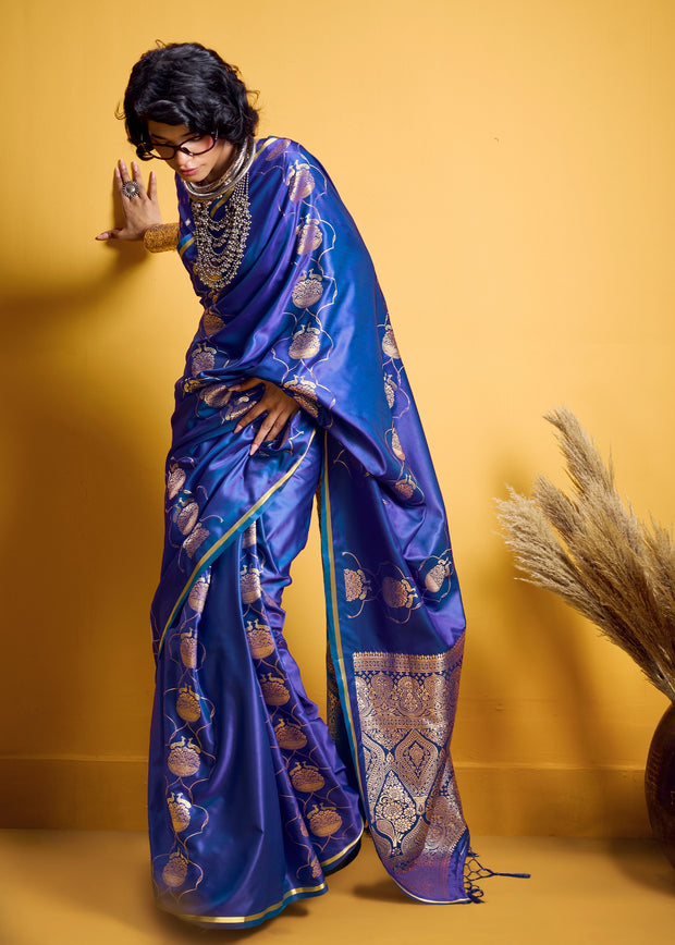 Twilight Blue Banarasi Satin Silk Saree