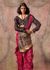 Cherry Red Printed Crepe Satin Silk Saree