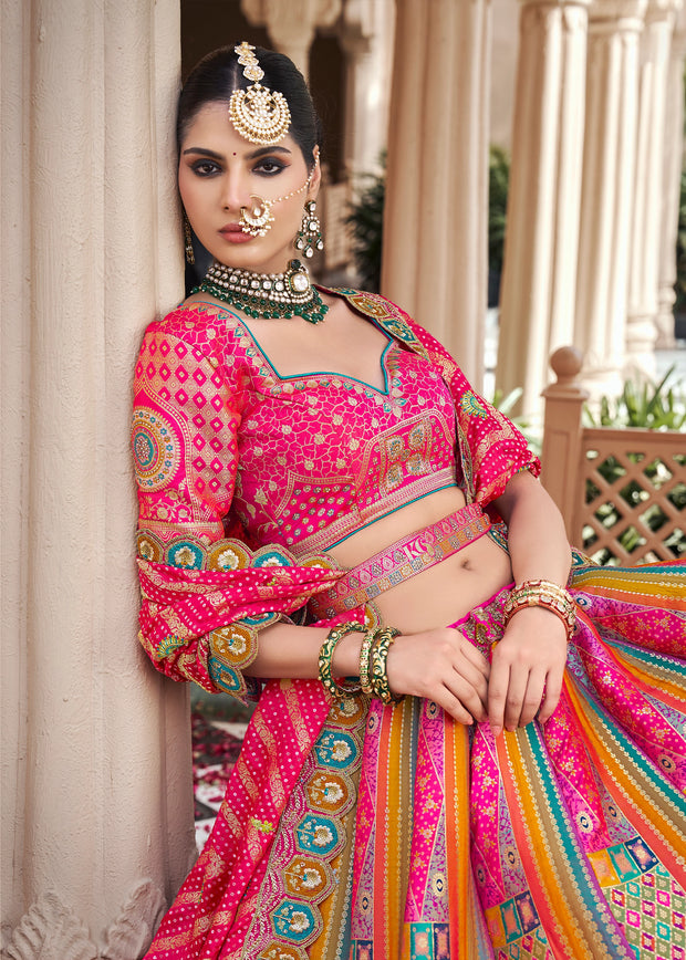 Multicolor Banarasi Silk Embroidered Lehenga