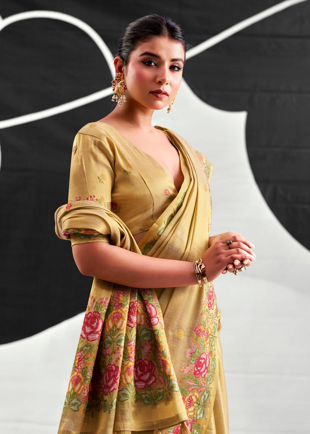 Safari Beige Woven Tissue Silk Saree