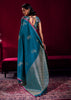 Moroccan Blue Woven Banarasi Satin Linen Silk Saree