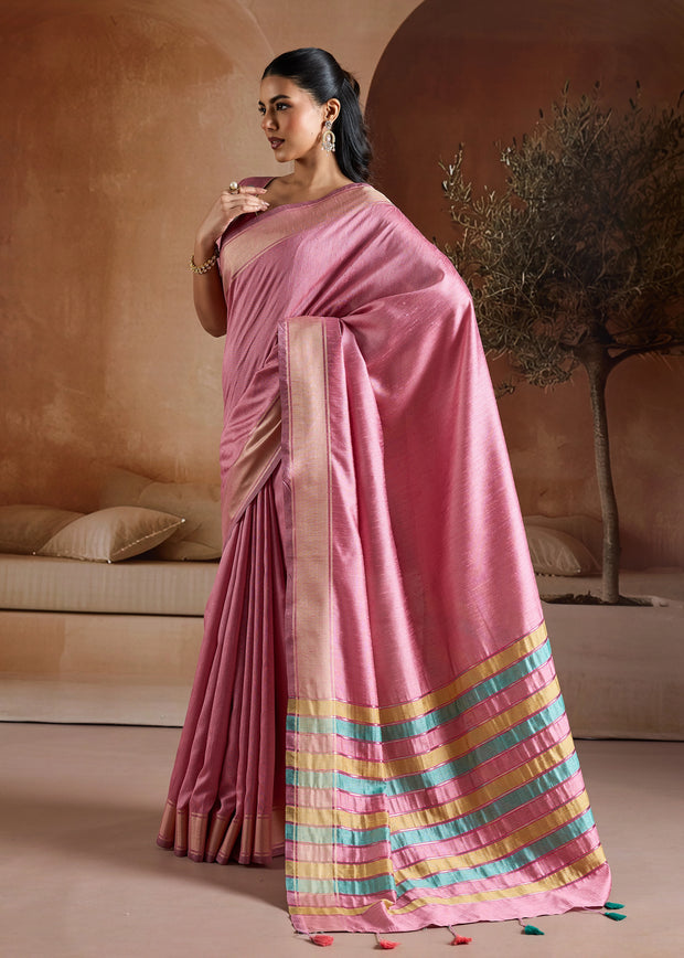 Lilac Pink Woven Banarasi Silk Saree
