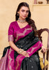 Pirate Black Woven Satin Silk Saree