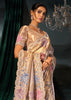 Golden Cream Embroidered Silk Saree