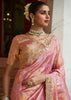 Peach Pink Bead Work Kanjivaram Soft Silk Saree