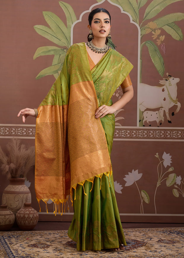Pista Green Woven Tussar Silk Saree