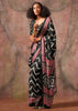Jet Black Printed Crepe Satin Silk Saree