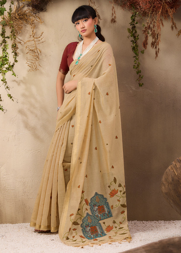 Sand Beige Woven Cotton Silk Saree