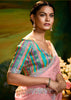 Candy Pink Heavy Embroidered Designer Silk Saree With contrast Blouse