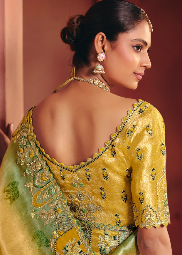 Golden Yellow Designer Embroidered Saree