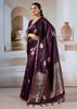 Wine Purple Banarasi Satin Silk Saree