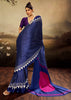 Navy Blue Printed Satin Silk Saree