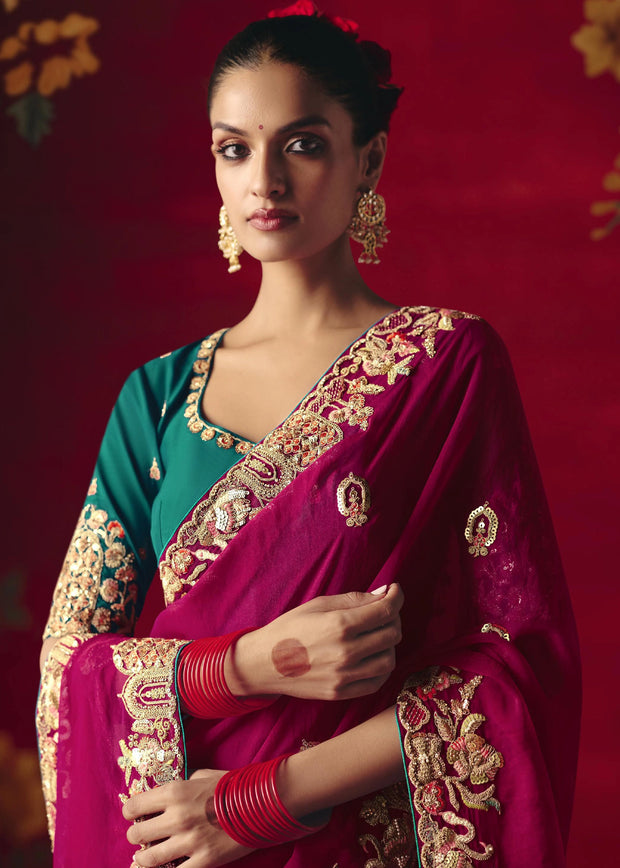 Dahlia Purple Designer Embroidered Saree