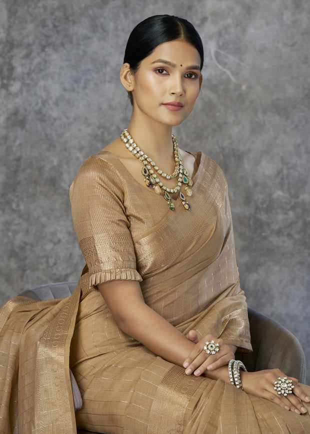 Glided Ivory Woven Cotton Saree