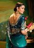 Peacock Blue Heavy Embroidered Designer Silk Saree With contrast Blouse