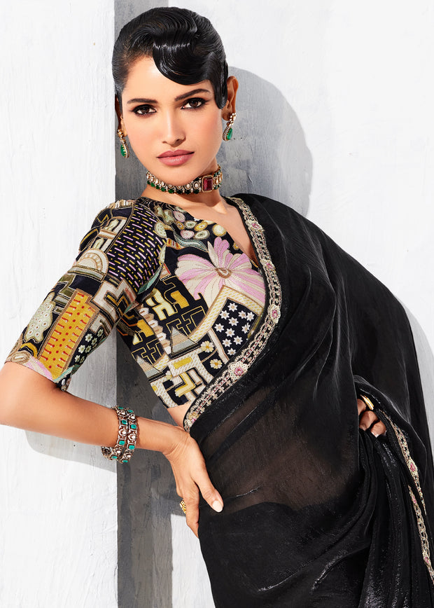 Black Embroidered Designer Saree