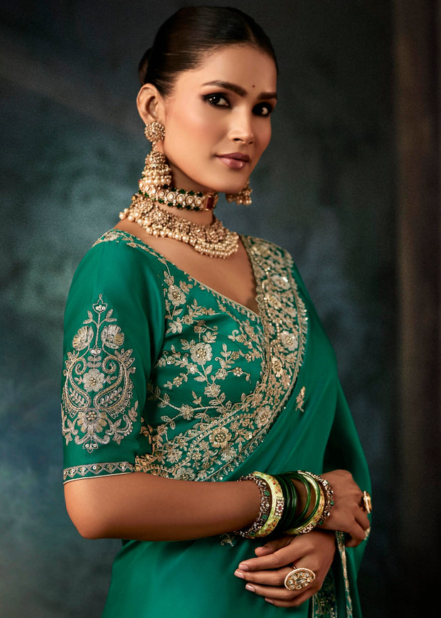 Simply Green Designer Embroidered Saree