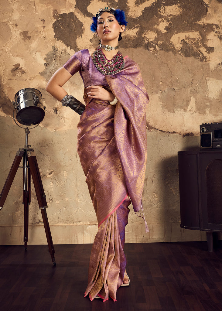Metallic Purple Woven Kanjivaram Silk Saree