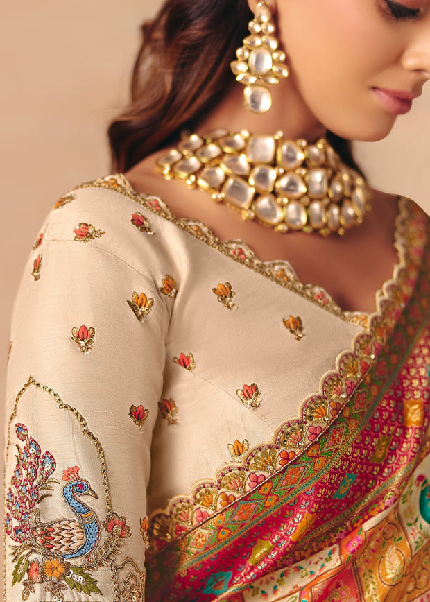 Ivory Designer Embroidered Saree