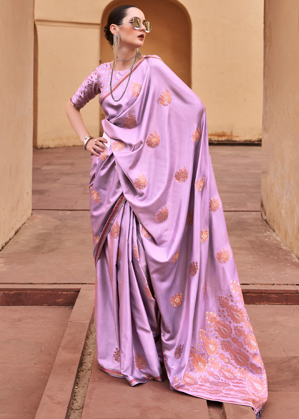 Silk Saree with blouse in Light purple colour 5404