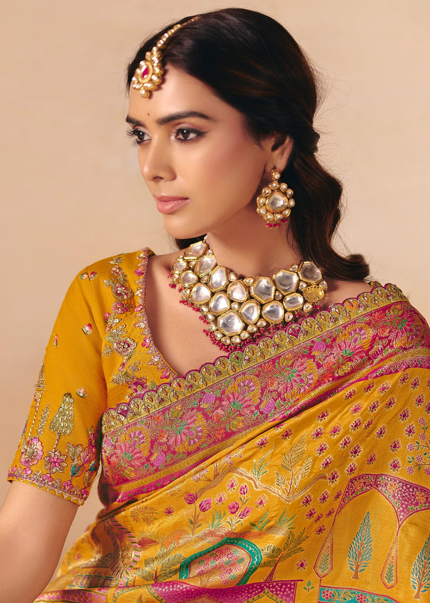 Mustard Yellow Designer Embroidered Saree