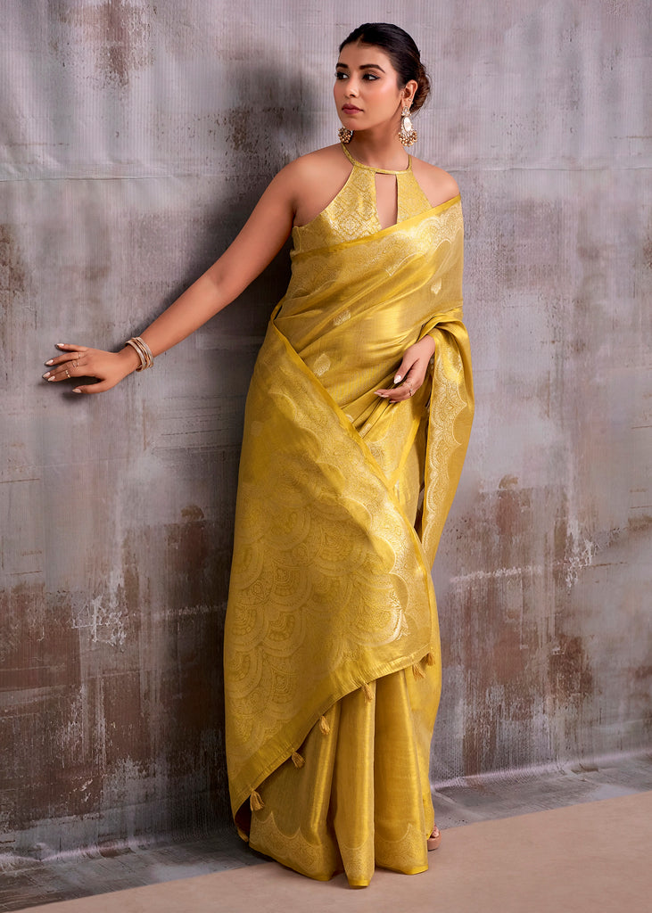 Golden Woven Tissue Silk Saree