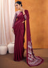 Claret Red Satin Silk Saree with Ajrakh Printed Pallu and Blouse