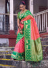 Peach Pink Woven Banarasi Silk Saree