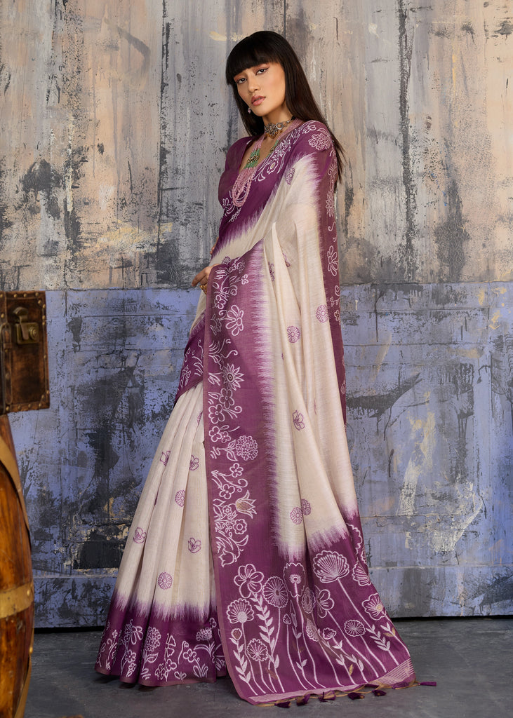 Dahliya Purple Printed Cotton Silk Saree