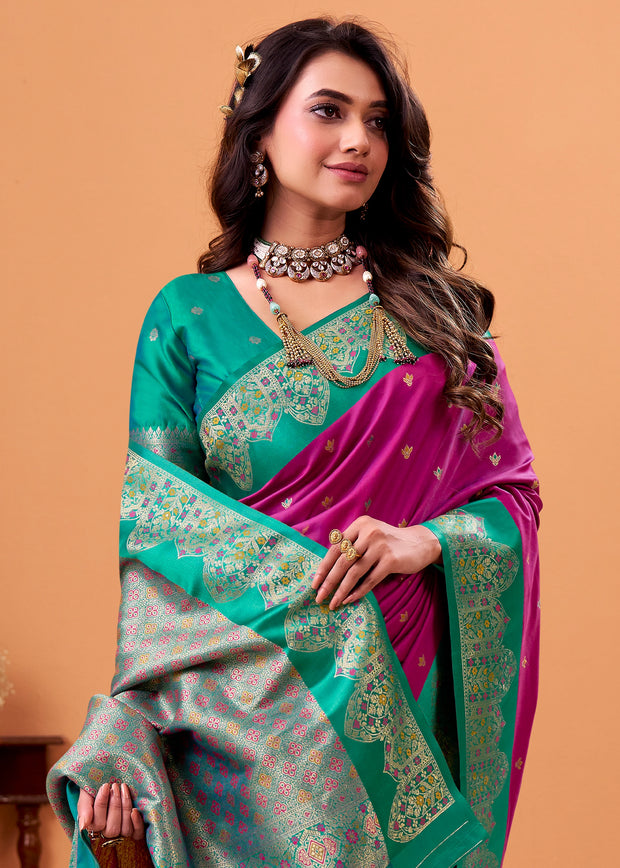 Magenta Pink Banarasi Satin Silk Saree